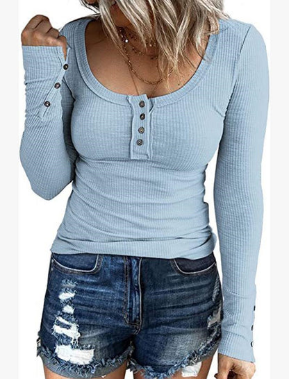 Henley Ribbed Long Sleeve Top