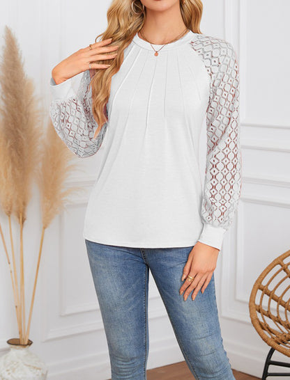 Lace Sleeve Pleated Blouse