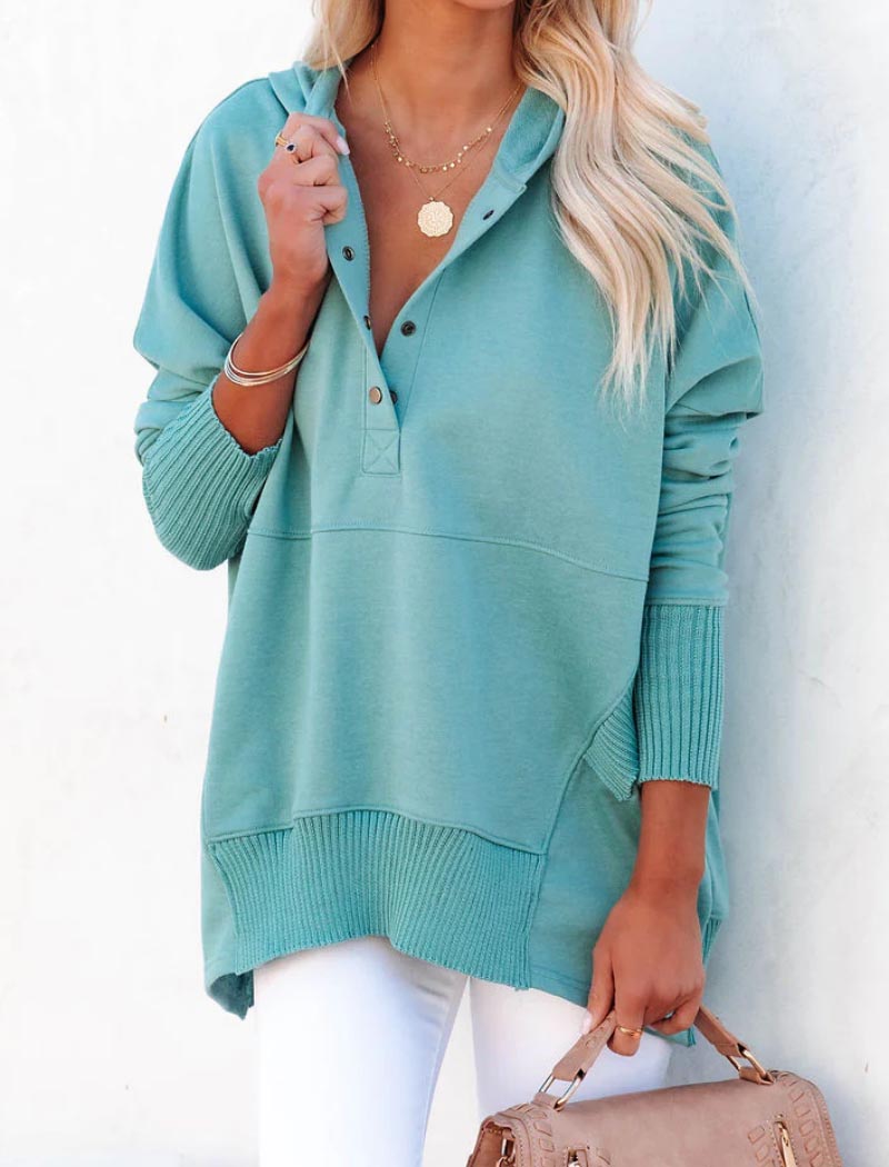 Hooded Buttoned Pullover Top