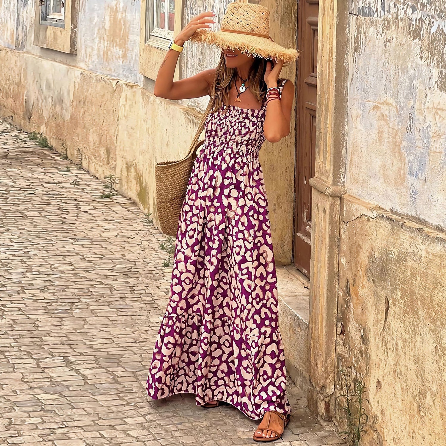 Abstract Print Tiered Maxi Dress