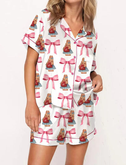 Ice Cream Bow Print Pajama Set