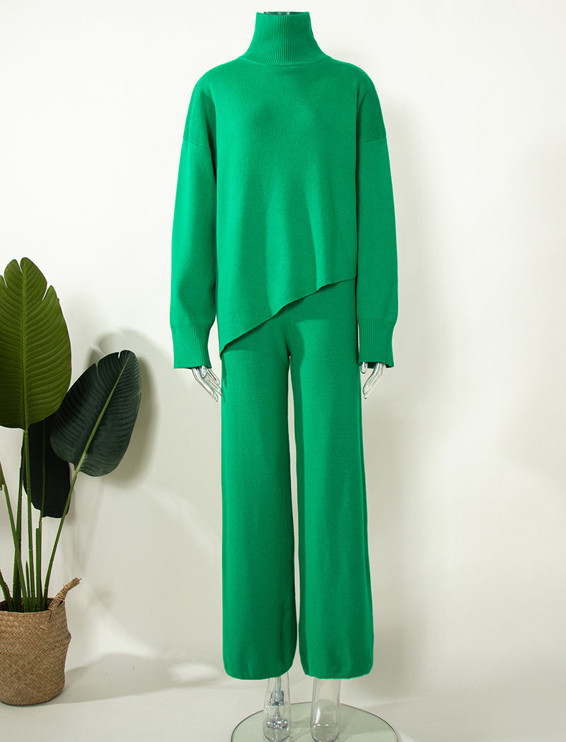 Asymmetrical Sweater and Knit Wide-leg Pants Set