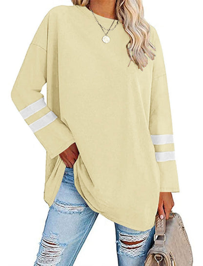 Colorblock Loose Drop-Shoulder Crew Neck Top