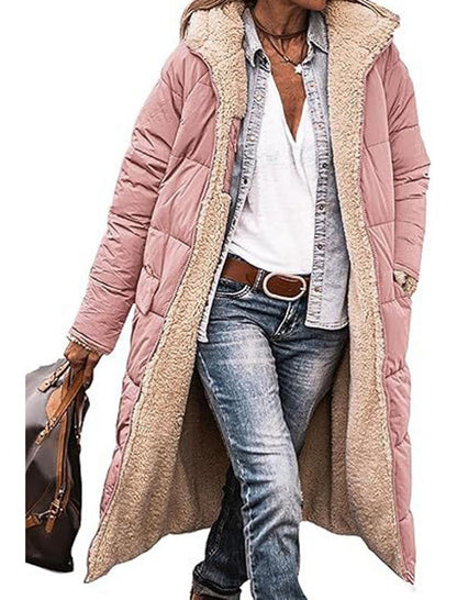 Long Hooded Puffer Coat with Quilted Design