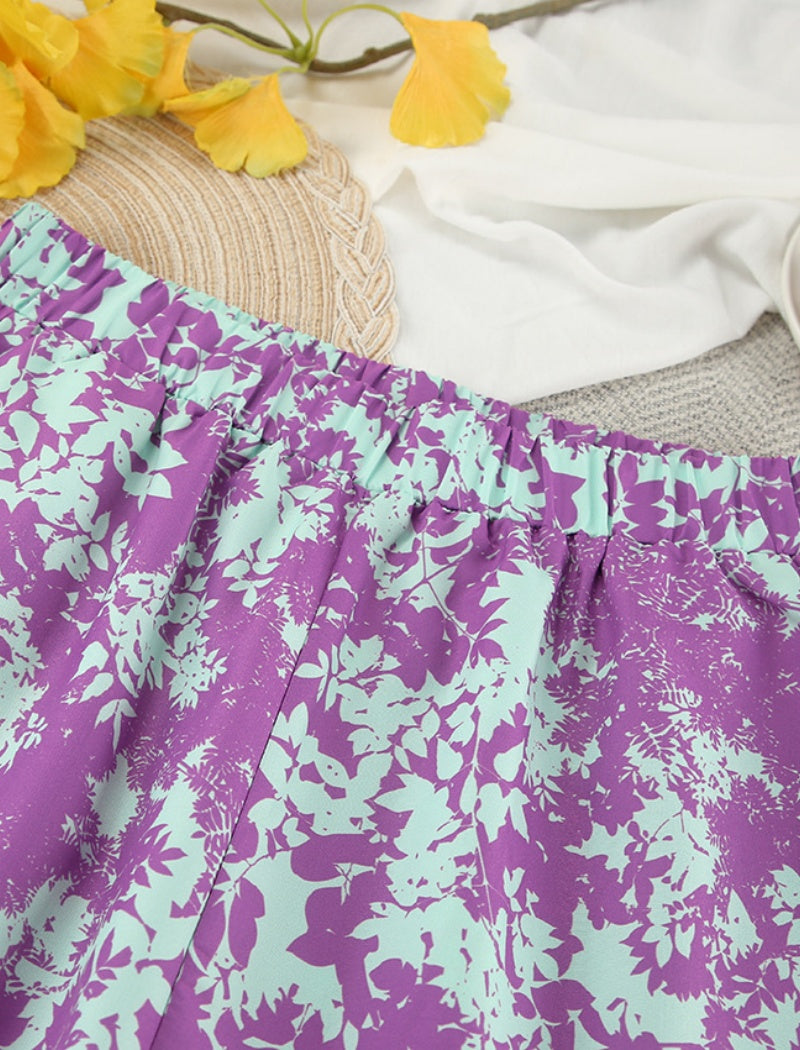 Floral Printed Matching Set with Wide-Leg Pants
