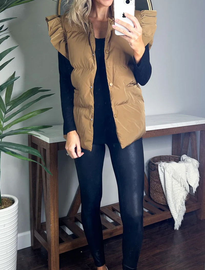 Ruffle Trim Quilted Sleeveless Vest