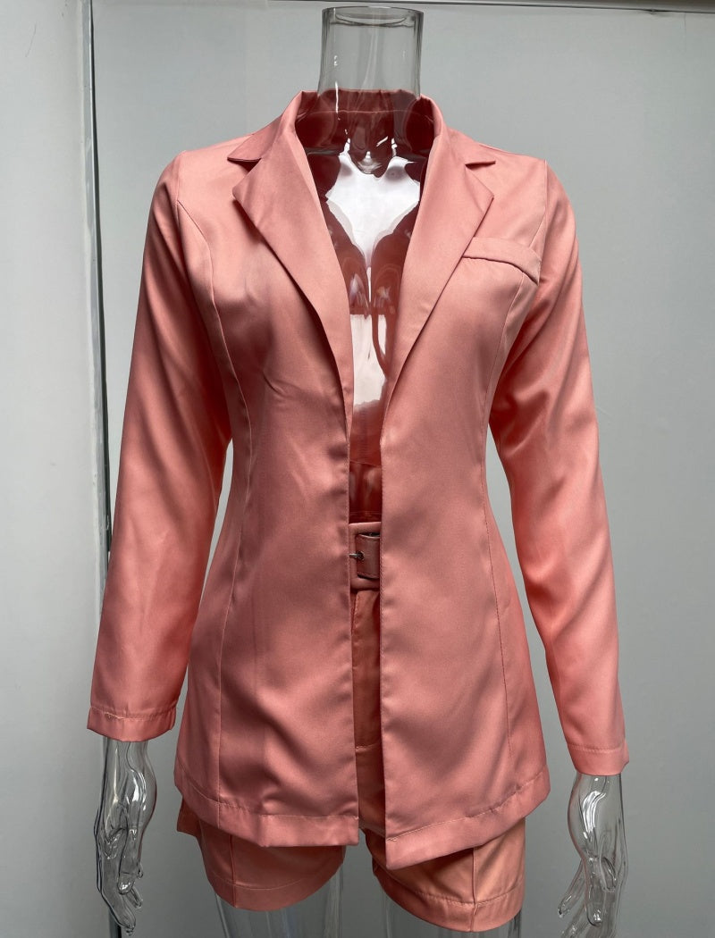 Belted Blazer and Shorts Set