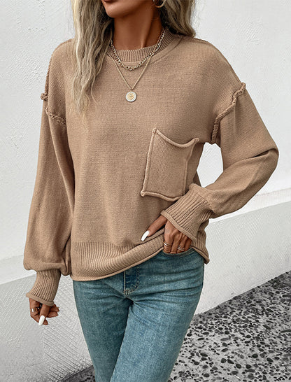 Patch-Pocket Casual Knit Pullover