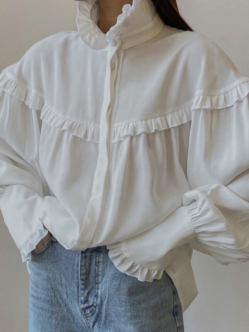 Ruffled Trim Button-Front Shirt