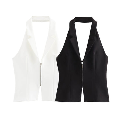 Zip-Up Tailored Halter Vest