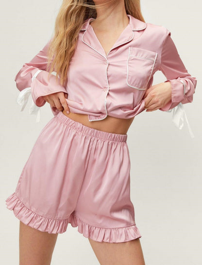 Ruffled Pajama Set with Bow Ties