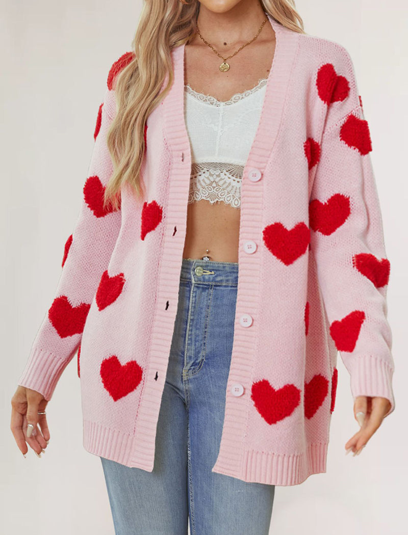 Oversized Cardigan with Heart Patterns