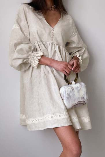 Puff Sleeve Button Dress