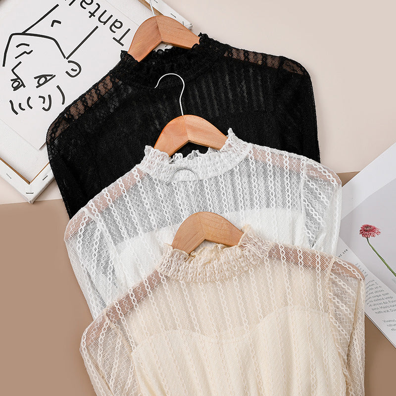 Sheer Lace Ruffle-Trim Blouse