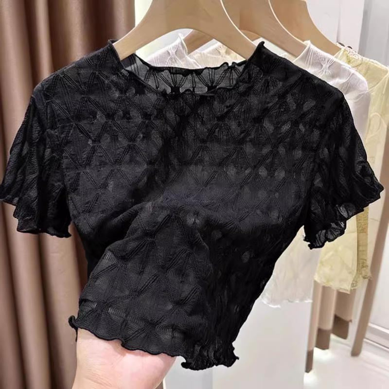 Short-Sleeve Textured Mesh Top