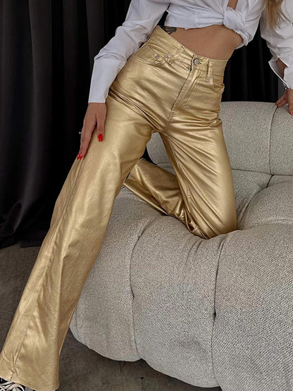 High-Rise Metallic Wide-Leg Pants