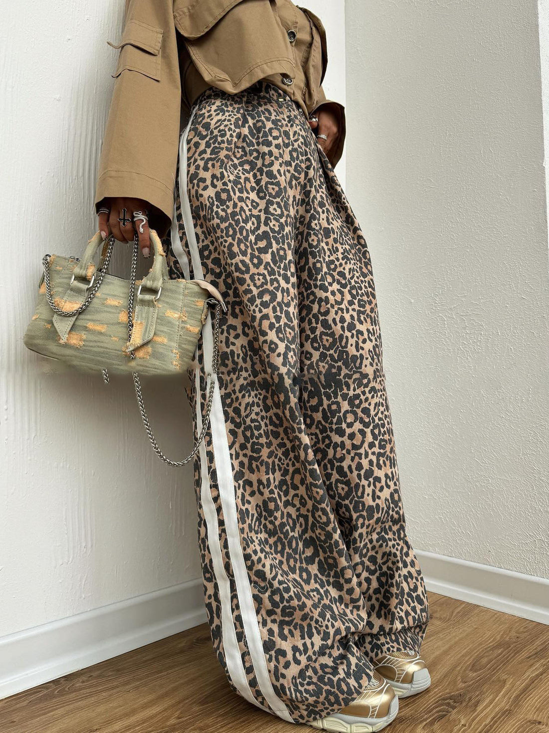 Stripes Leopard Wide-Leg Pants