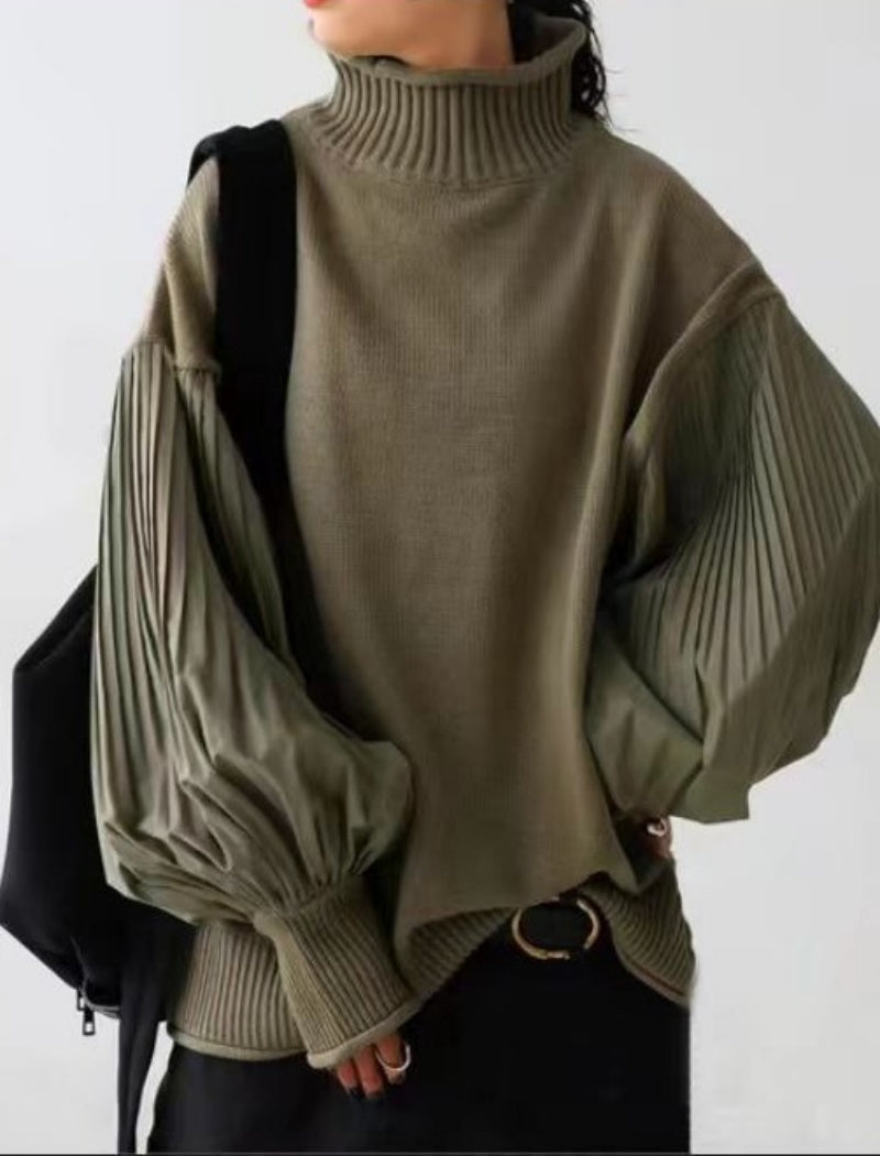 Cuffed Sleeve Patchwork Casual Top