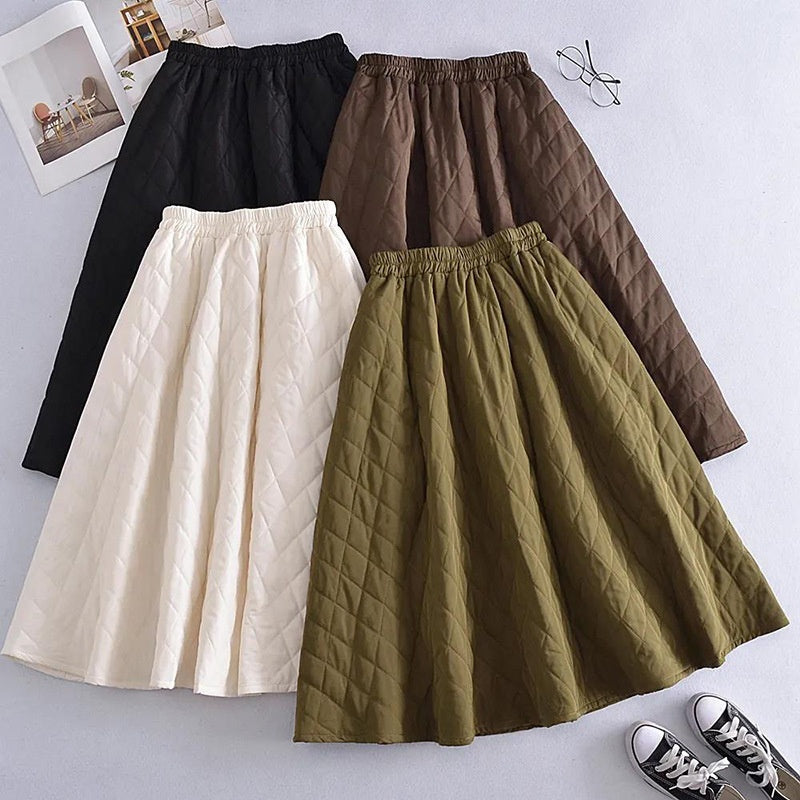 A-Line Elastic Waistband Midi Skirt