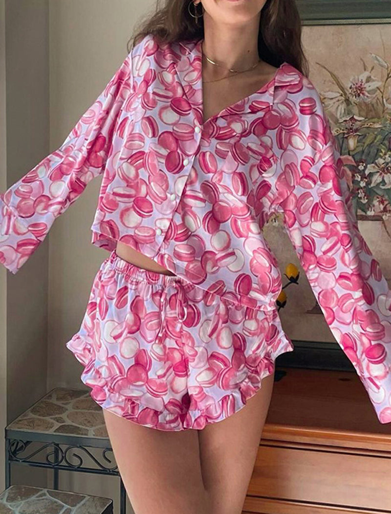 Ruffle-Trim Short Pajama Set