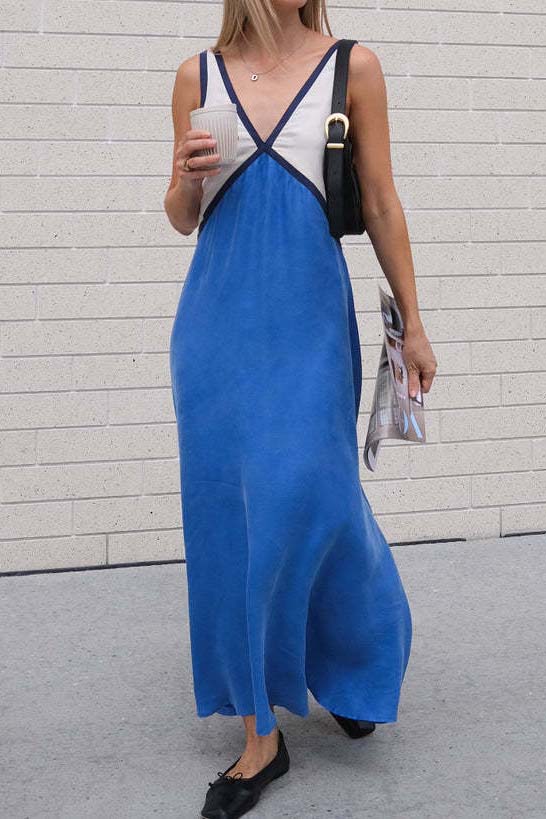 Colorblock V-Neck Maxi Dress