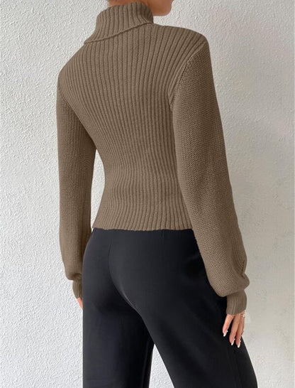 Ribbed Cutout Turtleneck Sweater