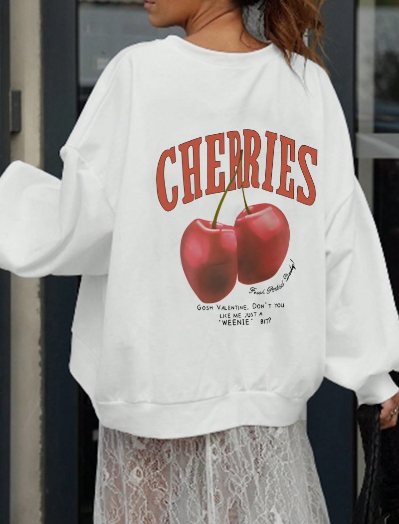 Graphic Oversized Top with Cherry Print