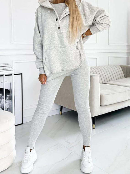 Buttoned Hoodie and Tank and Leggings Set