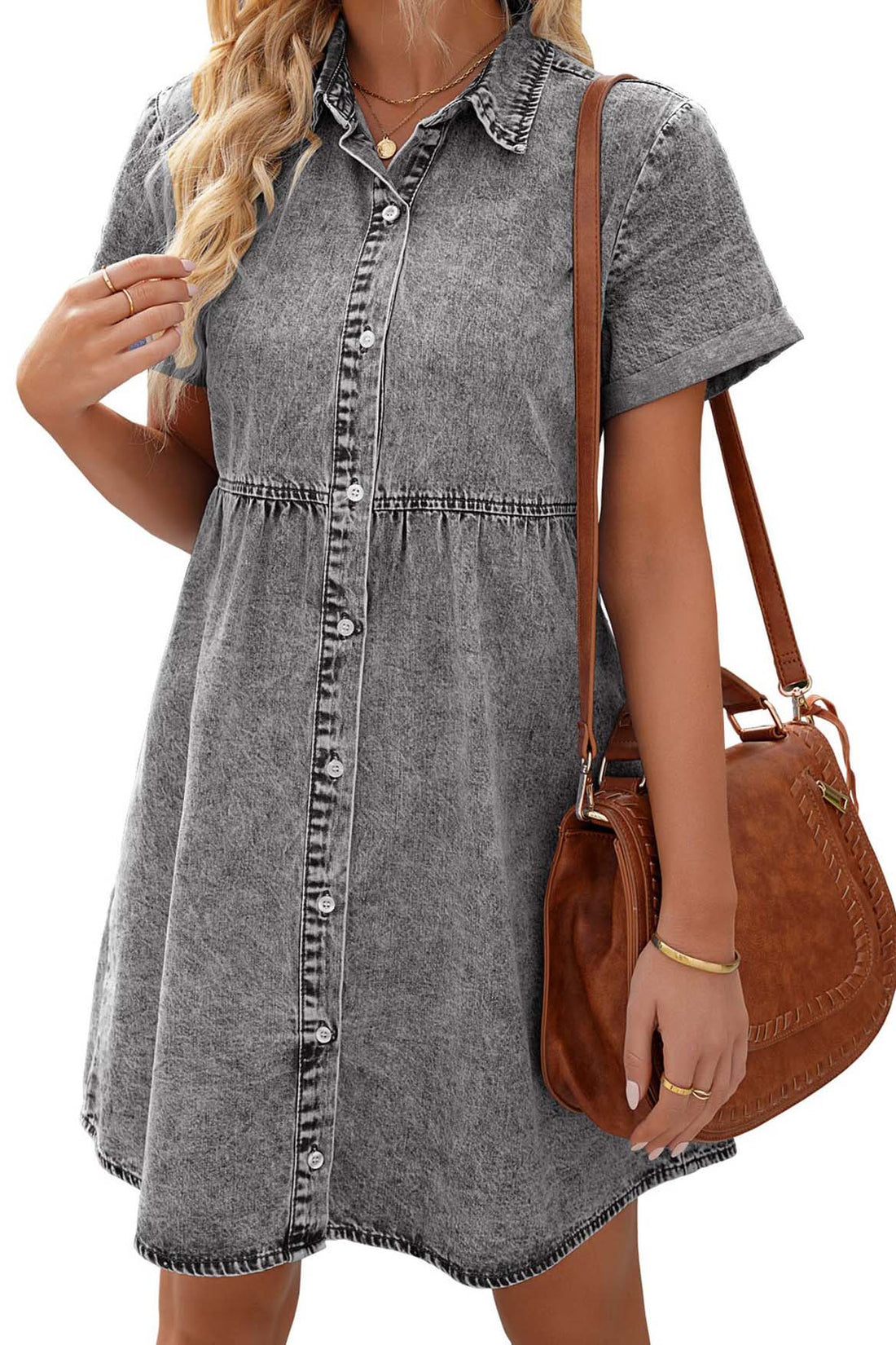 Button-Up Denim Mini Dress