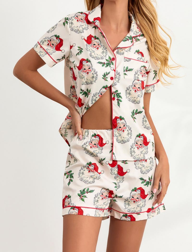 Santa Print Short Sleeve Pajama Set