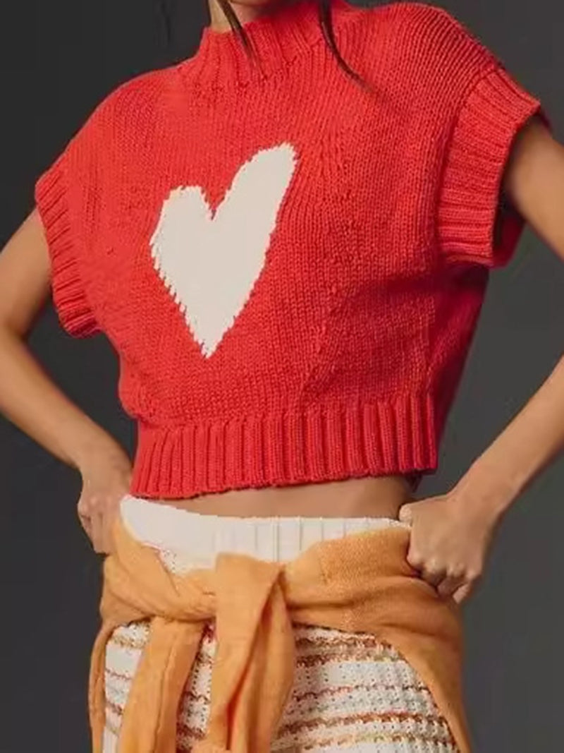 Heart Print Knit Crop Top