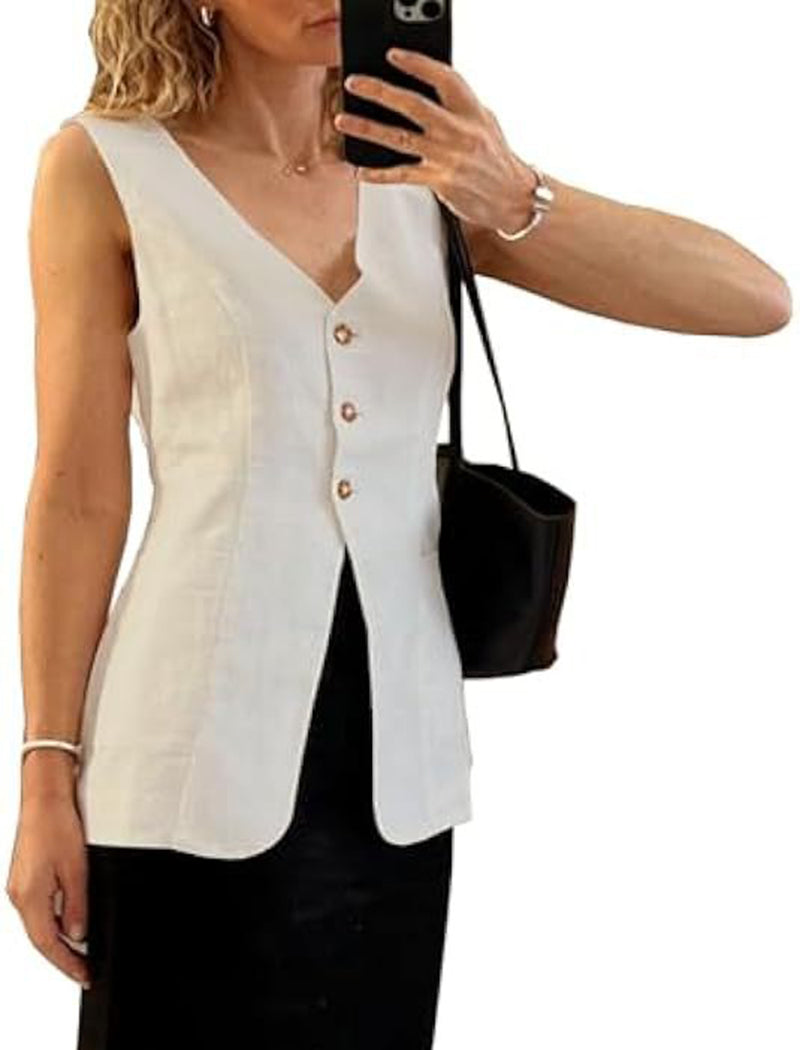 Sleek V-Neck Buttoned Vest