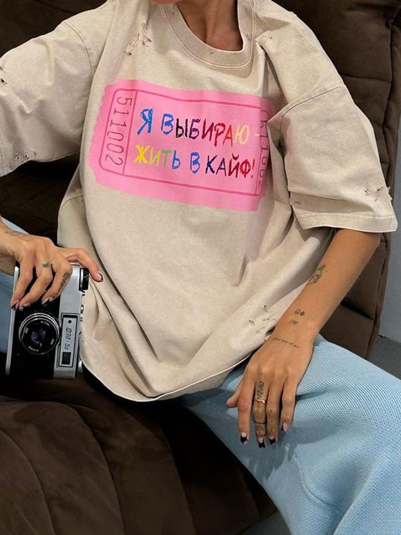 Ticket Print Oversized Tee