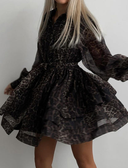 Layered Animal Print Ruffle Dress