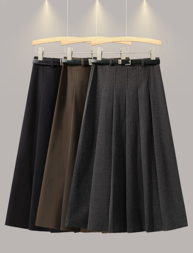 Pleated Midi Skirt with Belt Loops