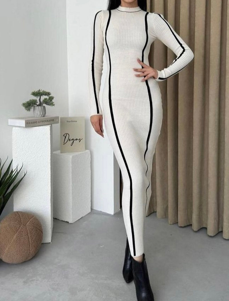 Bodycon Long Sleeve Striped Dress