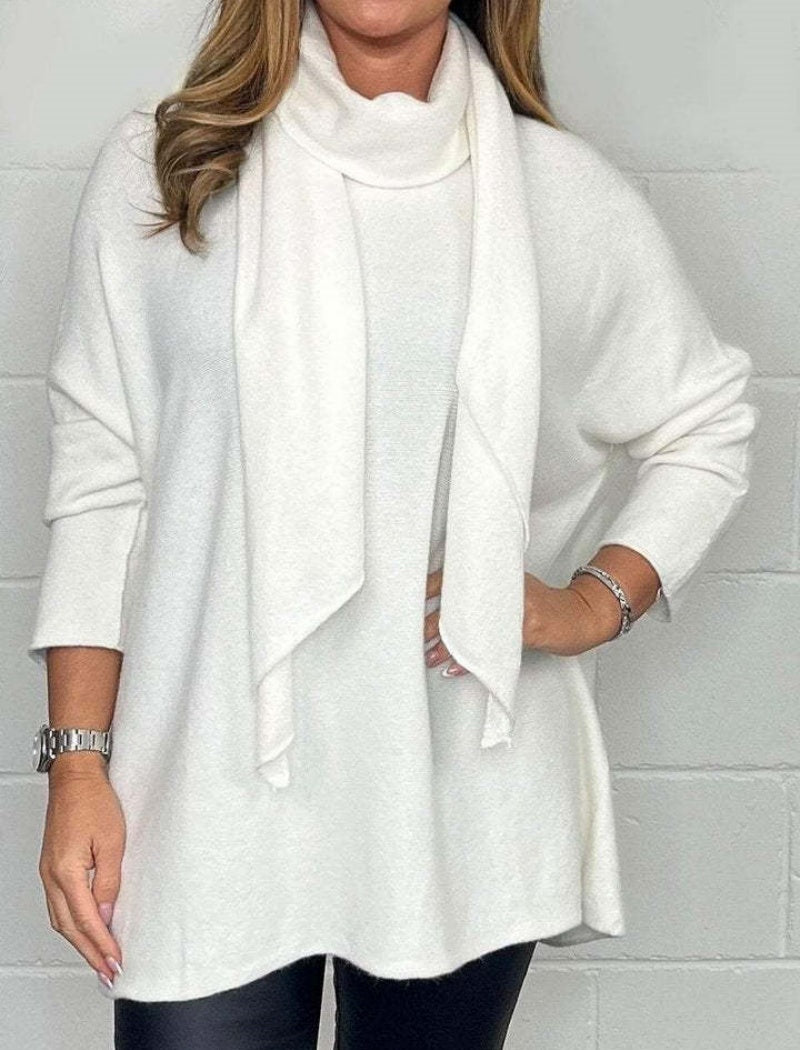 Casual Solid Long Sleeve Scarf Top