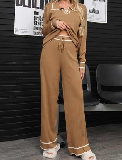 Ribbed Knit V-Neck Lounge Set