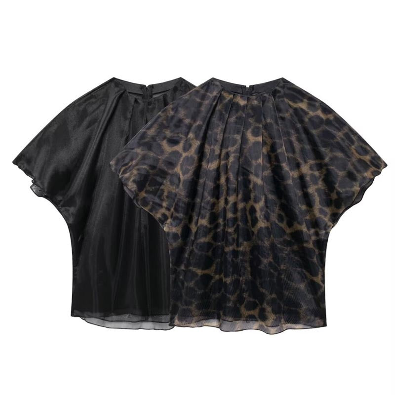 Sheer Leopard Print Cape Blouse