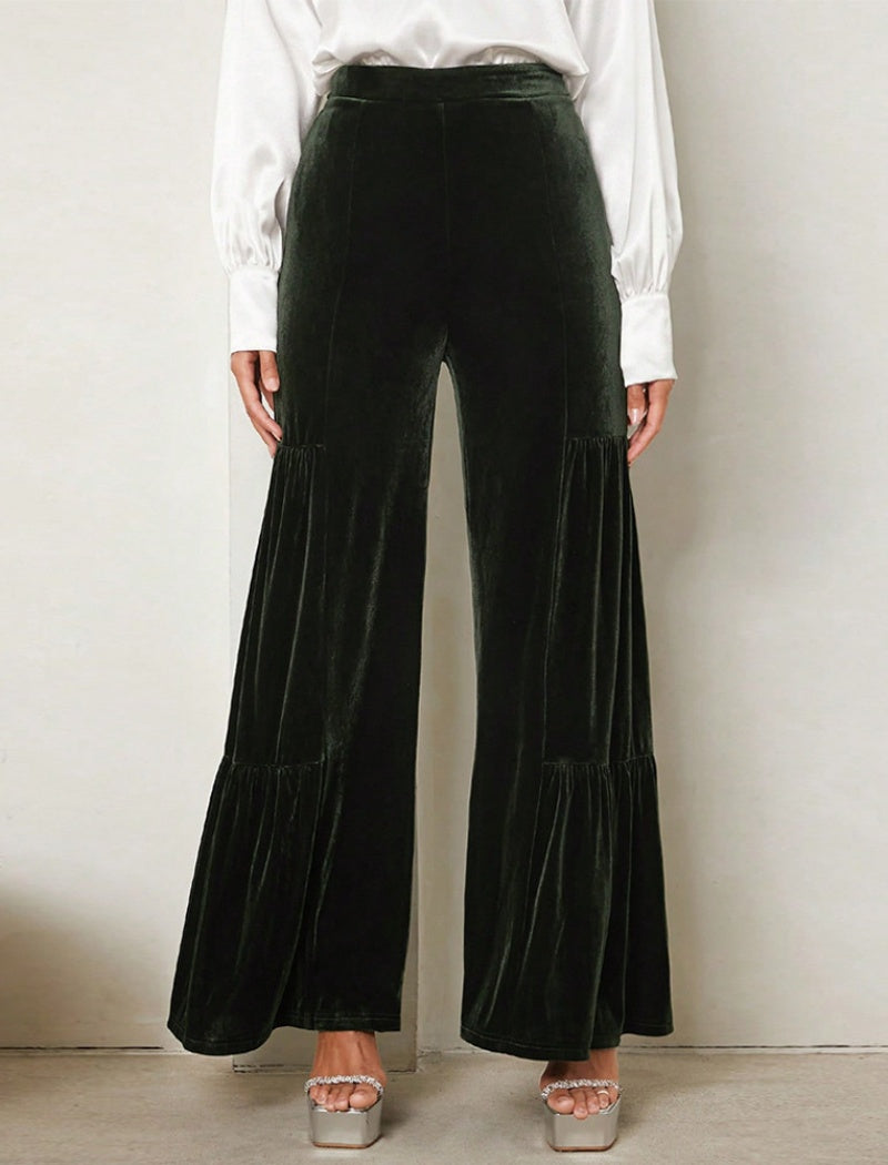 Velvet Tiered Wide-Leg Pants