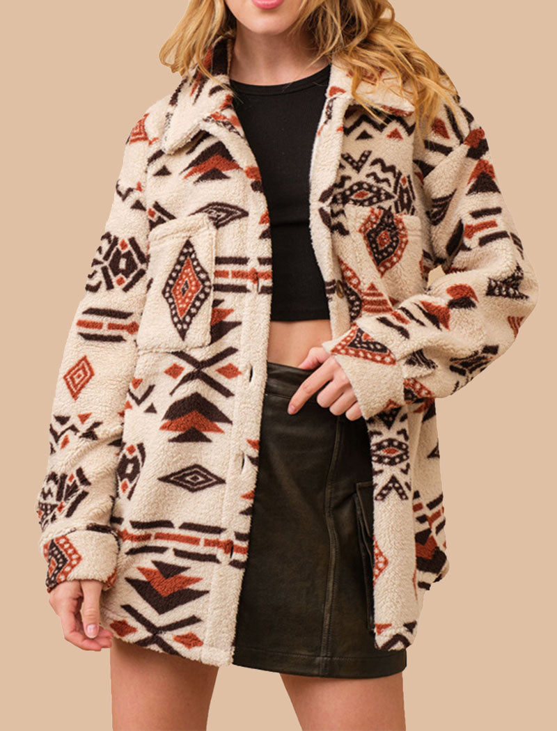 Cozy Oversized Aztec Pattern Shacket