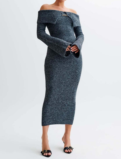 Off-Shoulder Knit Midi Dress