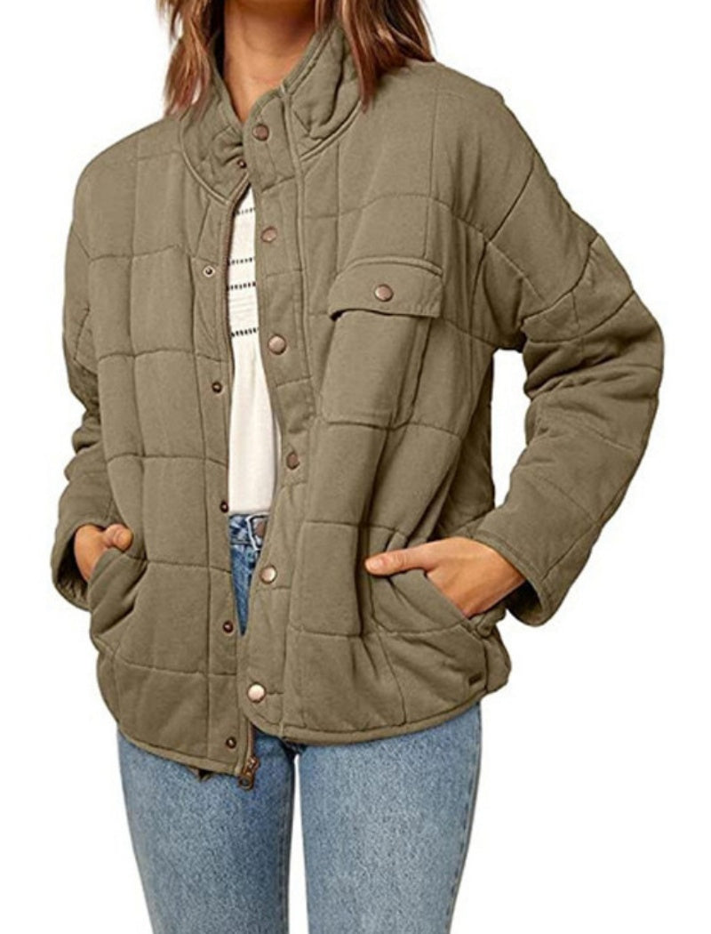 Quilted Snap-Button Jacket with Pocket Detail