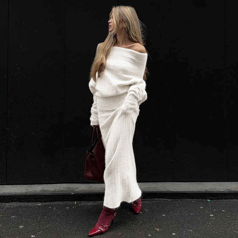 Off-Shoulder Ribbed Knit Set