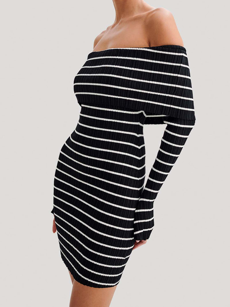 Off-Shoulder Striped Bodycon Dress