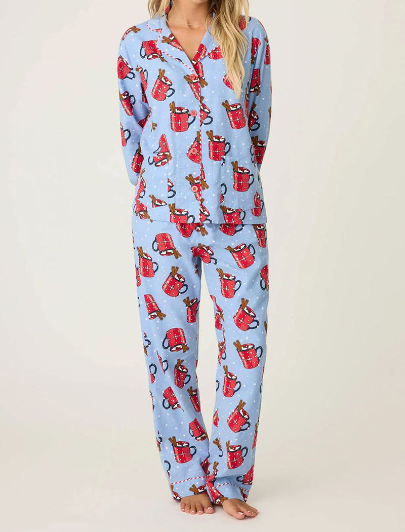 Festive Print Button-Down Pajama Set