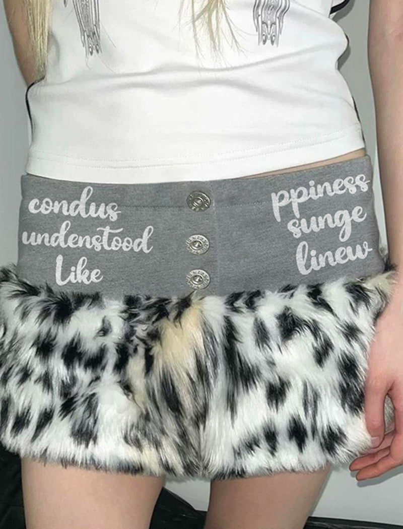 Leopard Fur Panel Mini Skirt