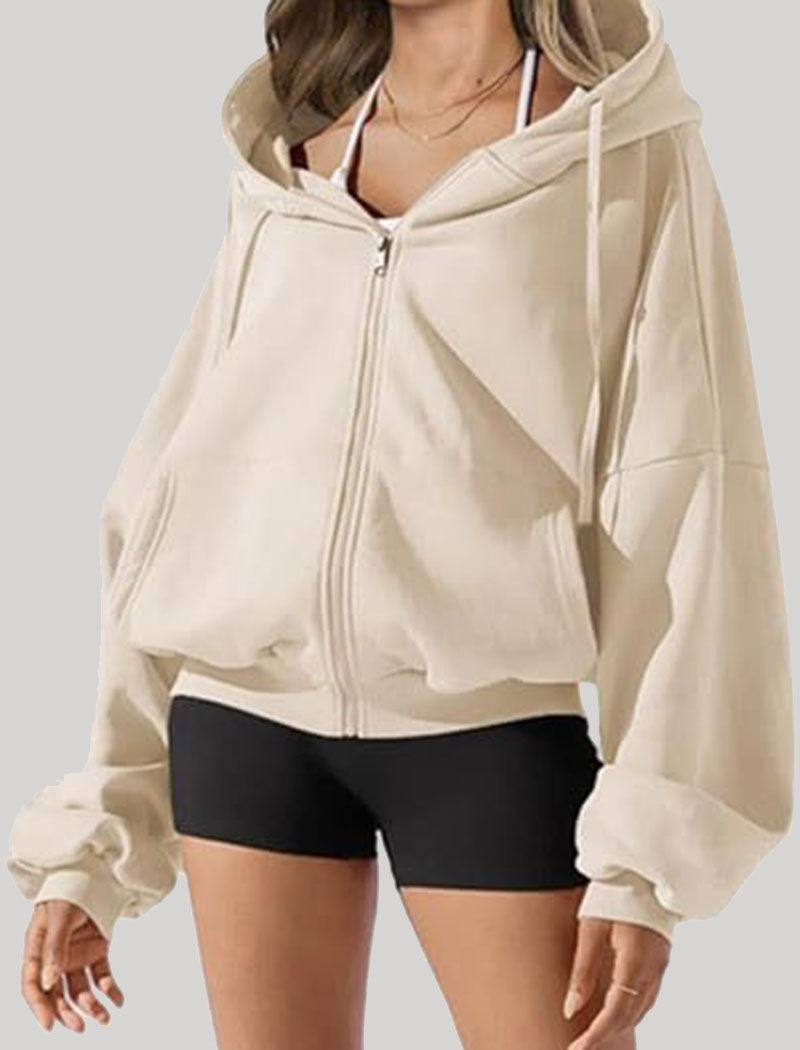 Cropped Hoodie with Zip Front