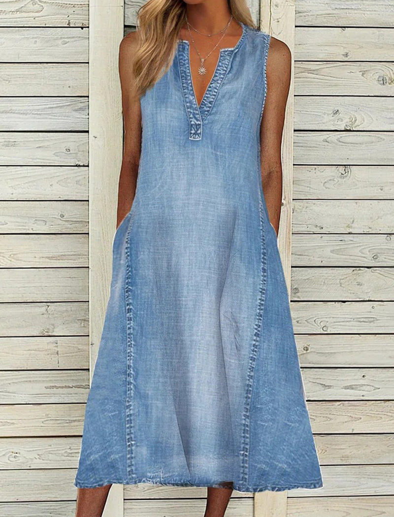 Solid Sleeveless V-Neck Loose Casual Dress