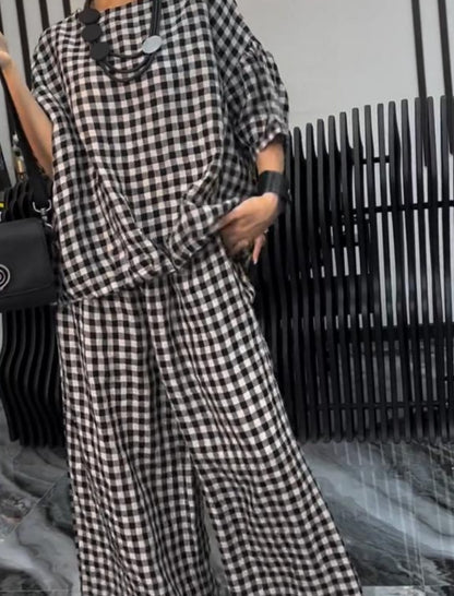 Gingham Top and Wide-Leg Pants Set